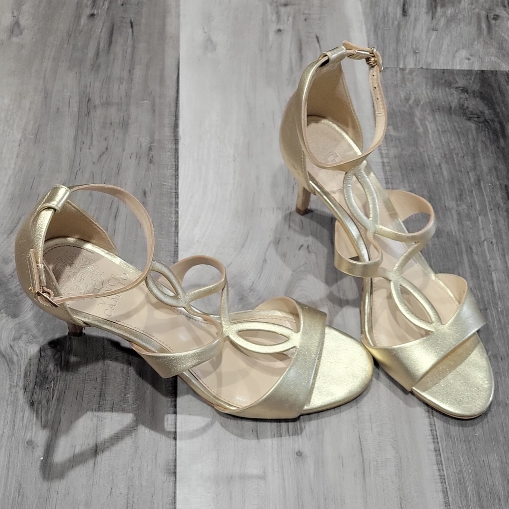 Vince Camuto Payto Heeled Sandals In Shimmery Gold - Picture 4 of 12